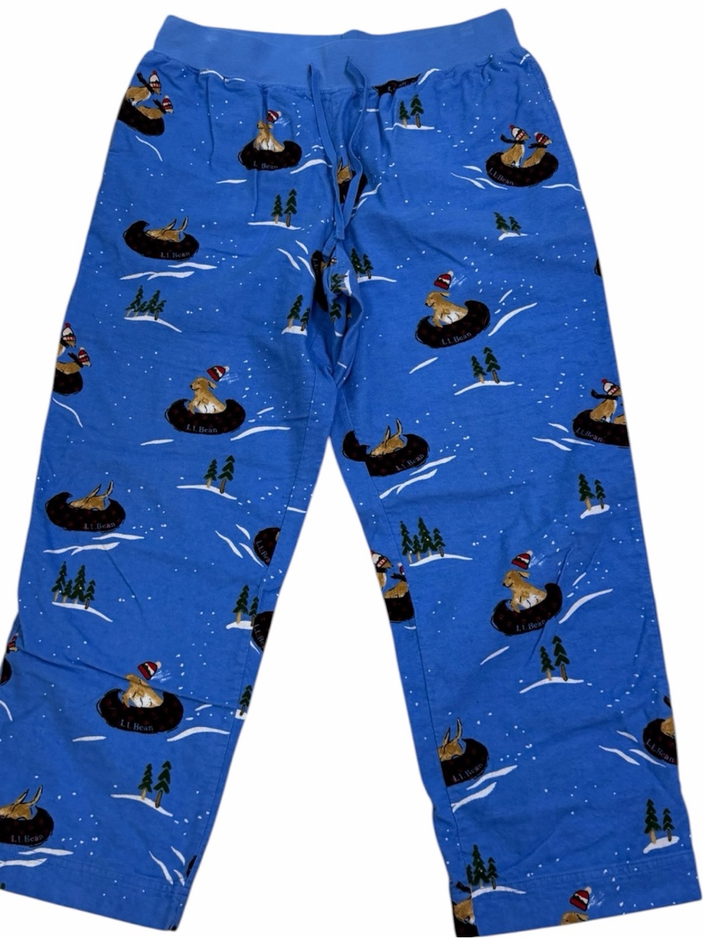 L.L.Bean Women’s Pajama Pants Blue Winter Dog Sledding Tubing Print Lounge MP